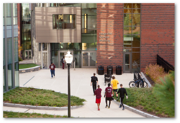 Students entering Integrated Sciences Building